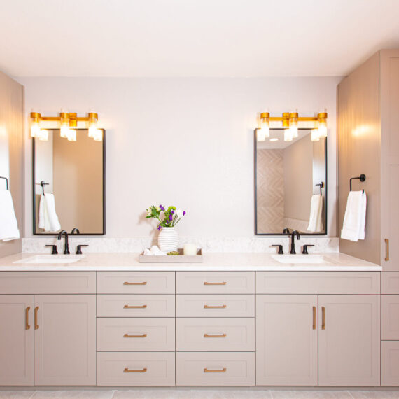 Master bathroom dual vanity with storage towers